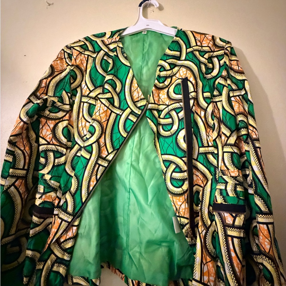 Vibrant Green Patterned Women's Jacket